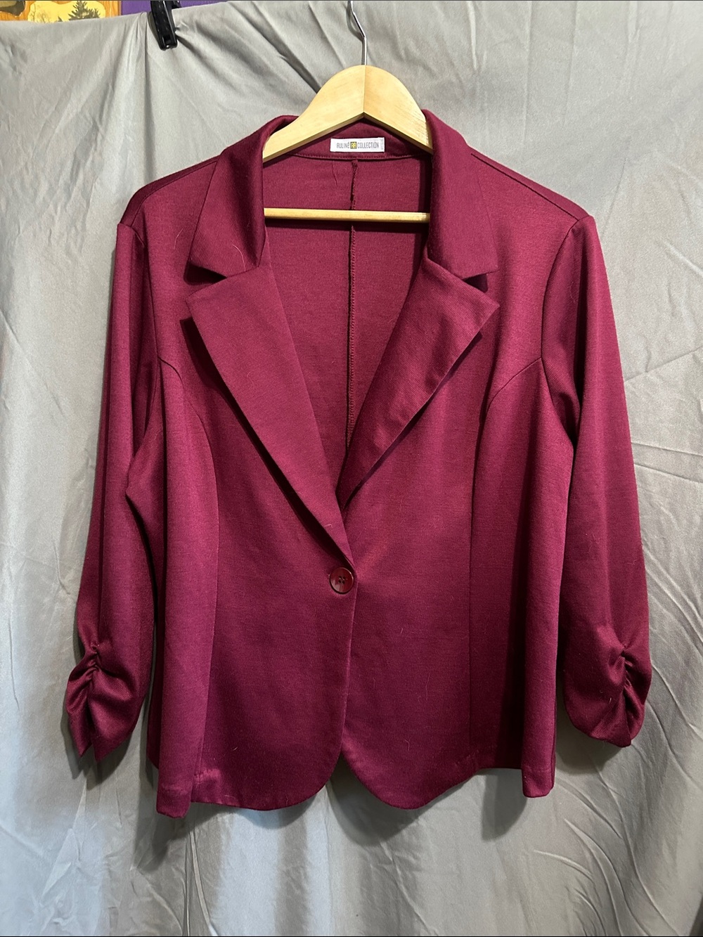 Auline Collection Wine Single-Button Blazer